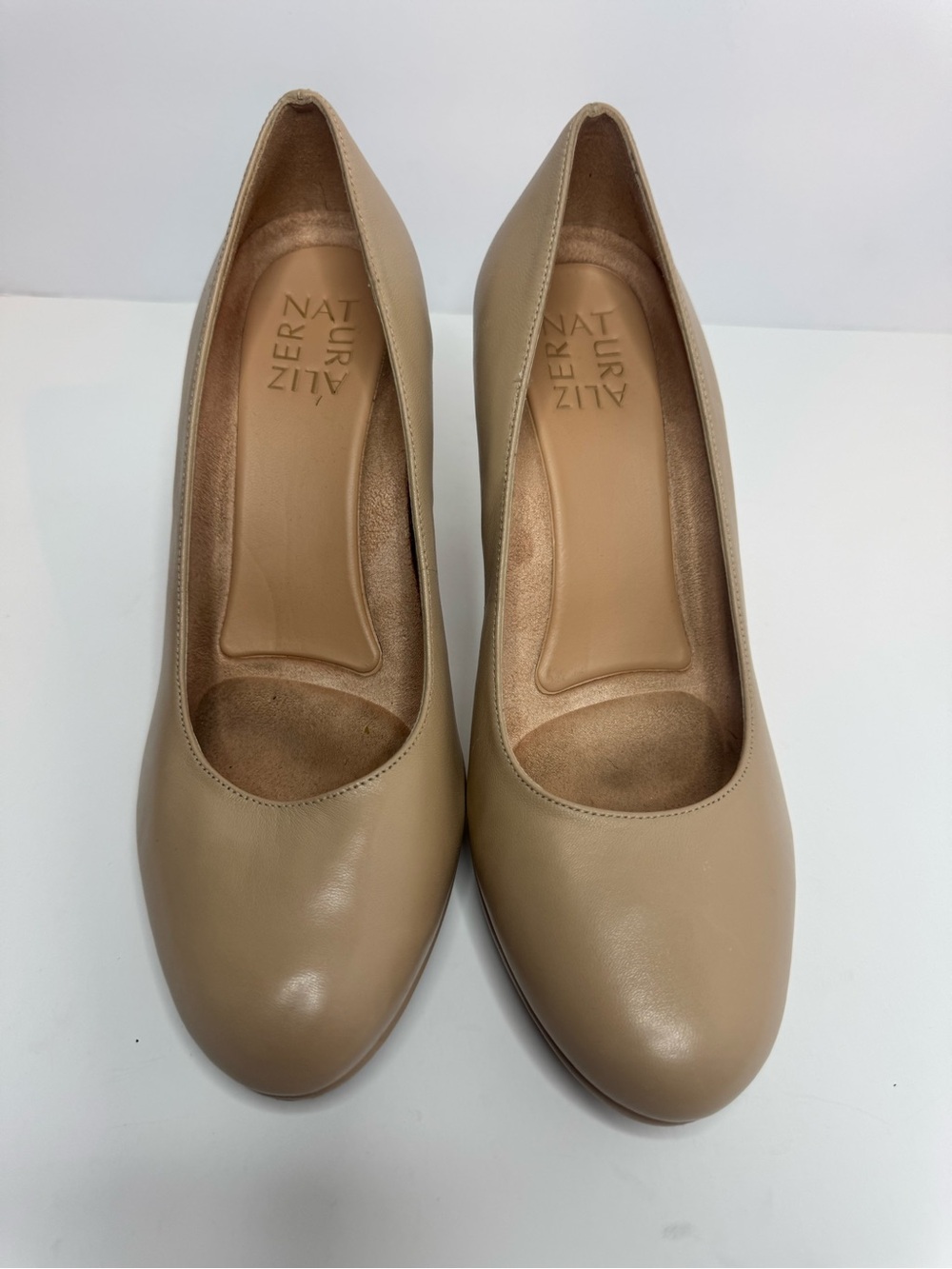 Naturalizer Michelle Nude Leather Wide Platform Pumps Women's Size 7W
